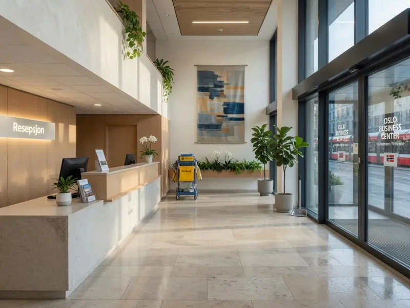 Lobby og fellesareal i et næringsbygg
